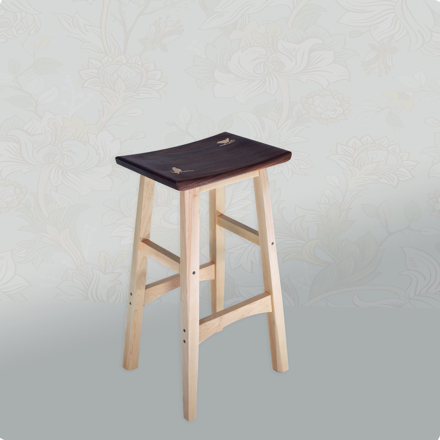 Bar Height Saddle Stool with Zebrawood Inlay