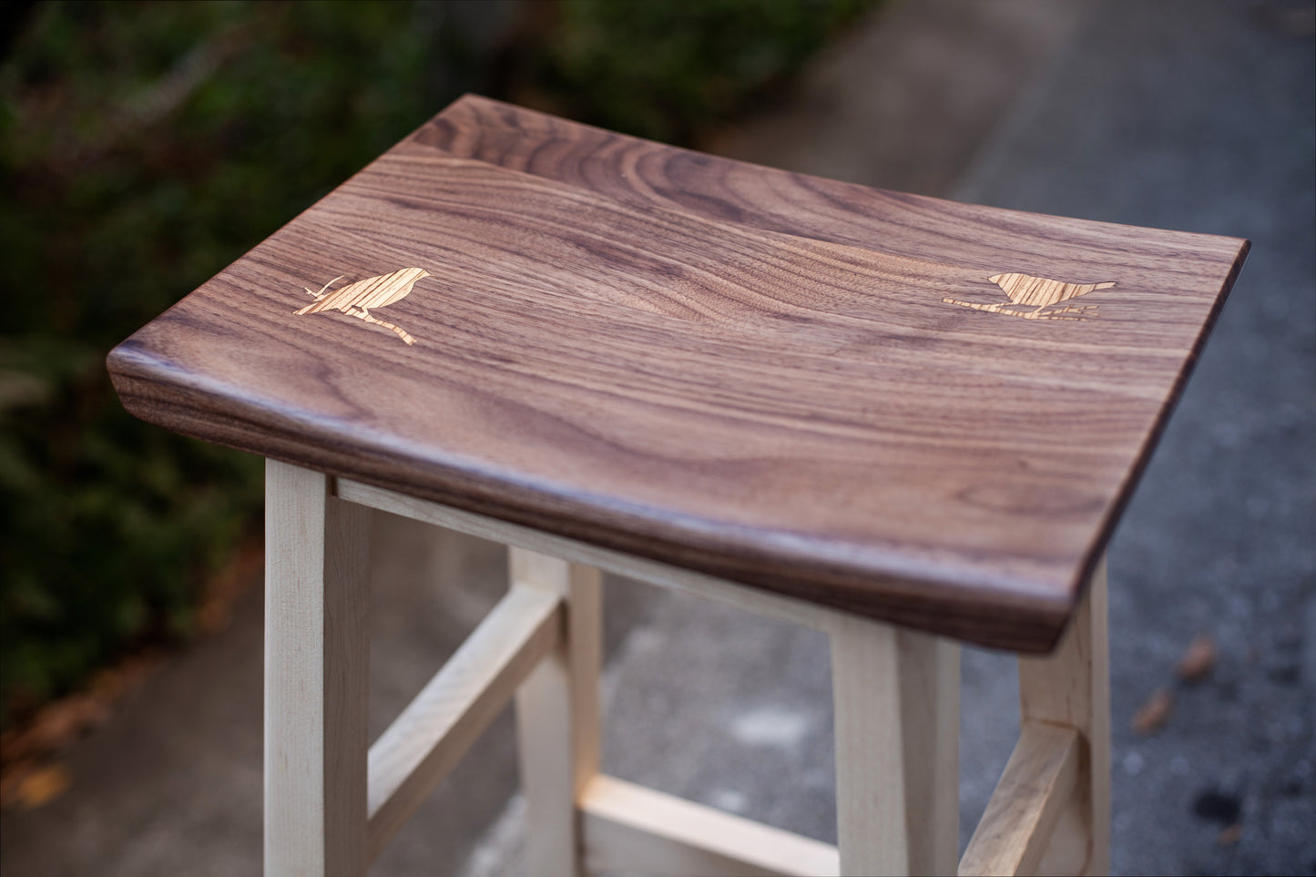 Bar Height Saddle Stool with Zebrawood Inlay